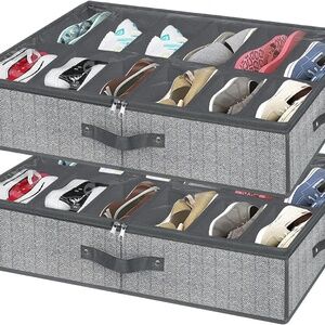 Under Bed Shoe Storage Organizer for Closet Fits 24 Pairs-Sturdy Under bed Shoe